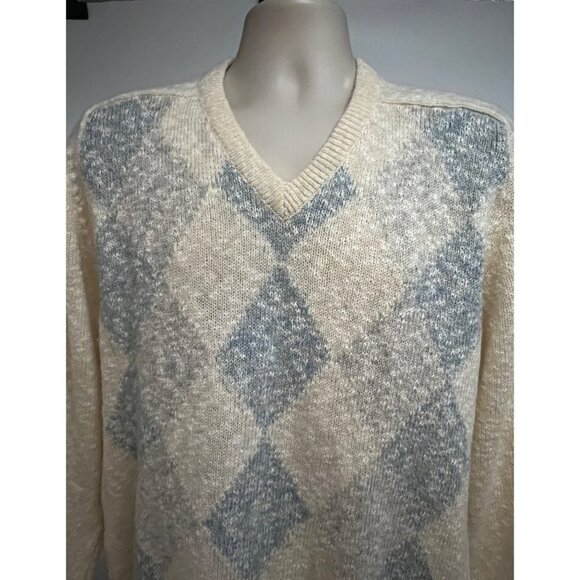 Vintage Titleist Mens Scotland Wool Argyle Beige V-Neck Pullover Sweater Medium - Picture 4 of 7